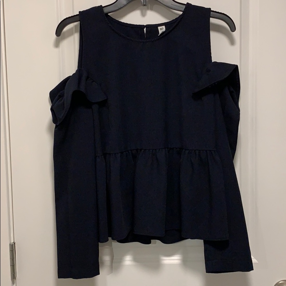 Navy Cold Shoulder Long Sleeve Top